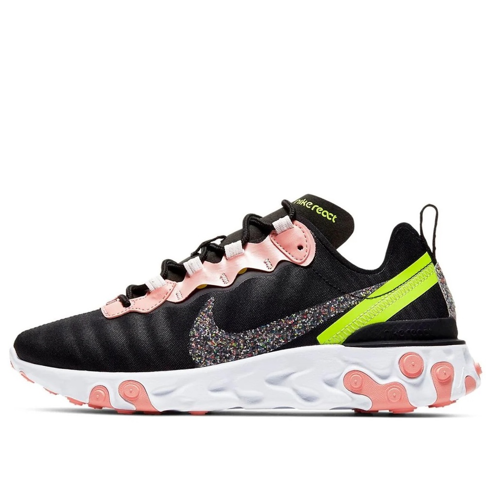 Nike Women's React Element 55 Premium Running Shoes (Black/Volt/Coral Stardust)